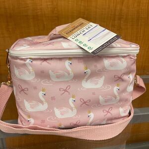Pink Bows and Swans Pink Clementine Insulated Lunch Bag w/containers NWT
